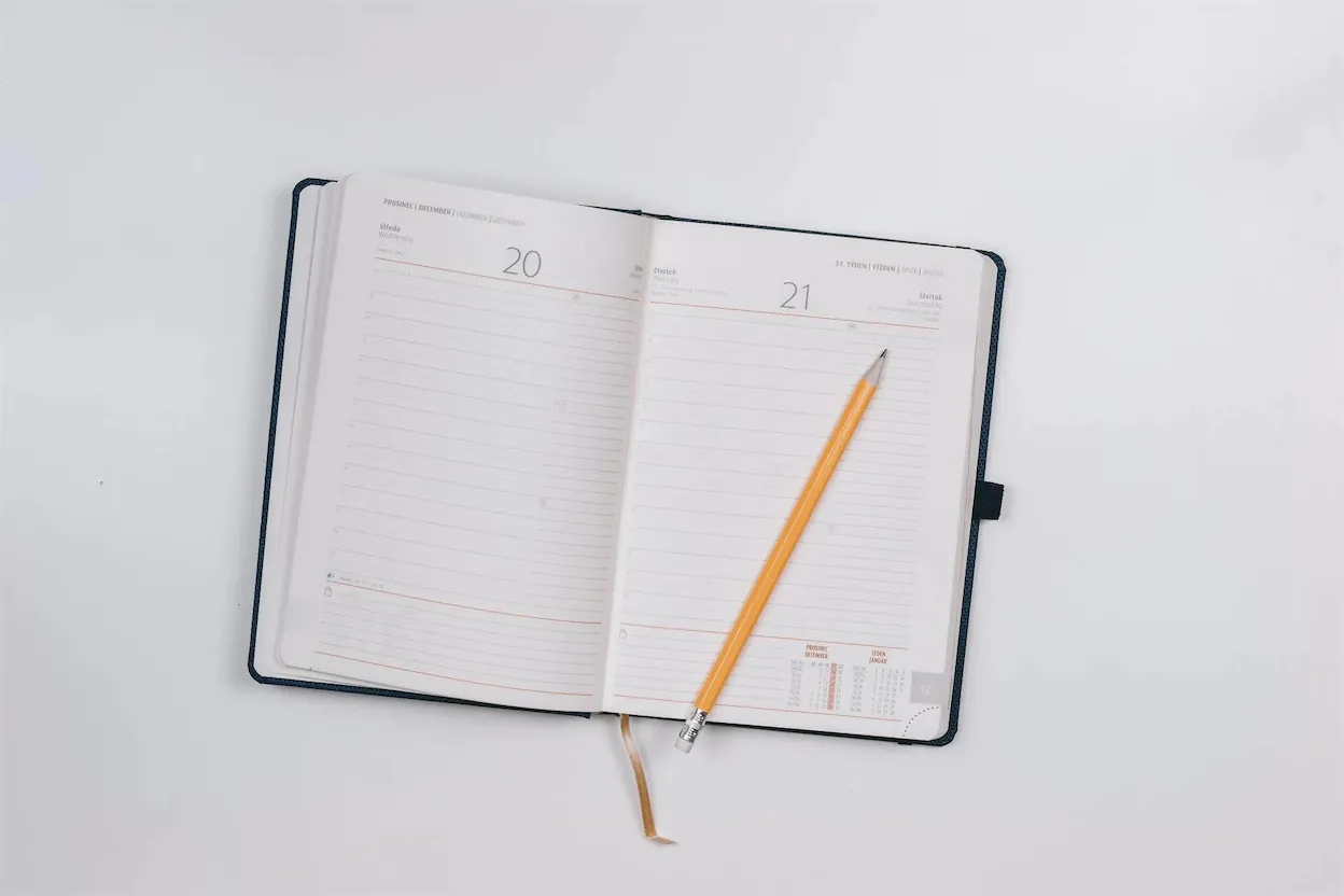 Overhead shot of an open planner.